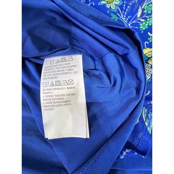 QVC Susan Graver Printed Mesh V-Neck 3/4 Sleeve Tiered Dress NWOT SIZE L LAPIS - Picture 6 of 9